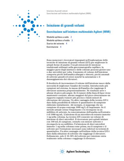 Agilent Technologies Iniezione di grandi volumi Esercitazione sull1 - cover page