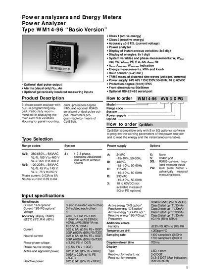 WM14-96 Power Analyzer User Manual - cover page