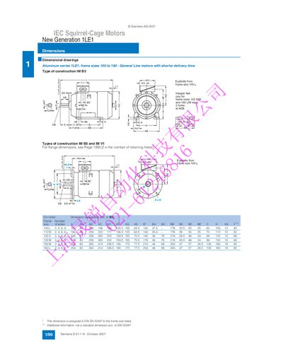 Siemens 1LE1 Motor Dimensional Drawings