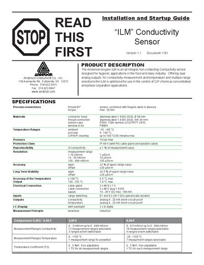 Anderson Instrument ILM Conductivity Sensor Installation Guide - cover page