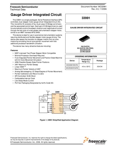 Freescale MC33991 Gauge Driver Integrated Circuit Datasheet - cover page