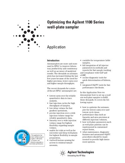 Agilent 1100 Series Well-Plate Sampler Optimization Application Note - cover page
