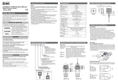 SMC ISE35 TFJ33GB-A Digital Pressure Switch Installation & Maintenance Manual - cover page