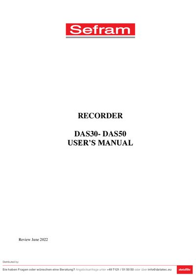 SEFRAM DAS30/DAS50 Recorder User's Manual - cover page