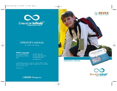 Zevex EnteraLite Infinity Enteral Feeding Pump Operator's Manual - cover page