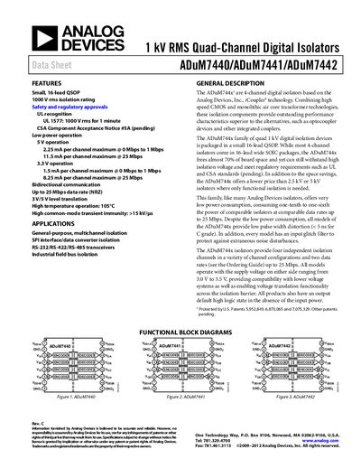 Analog Devices ADuM7440 Quad-Channel Digital Isolator Datasheet - cover page