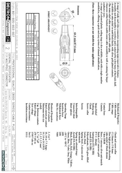 Deltron 8000 Series Cable Plug Product Leaflet - cover page