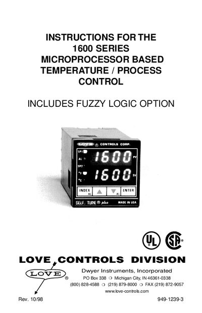 Dwyer Instruments 1600 Series Temperature/Process Control Instruction Manual - cover page