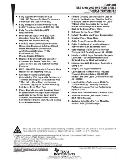 TEXAS INSTRUMENTS TSD41AB1 handbook - cover page