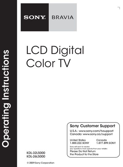 Sony KDL-32L5000/26L5000 User Manual - cover page