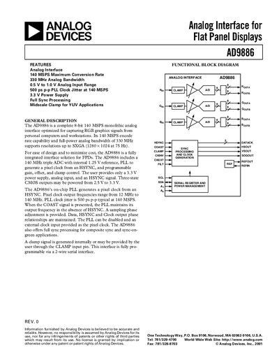 AD9886 Analog Interface for Flat Panel Displays Datasheet - cover page