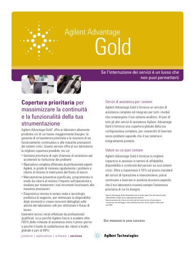 Agilent Advantage Gold Service Brochure - cover page
