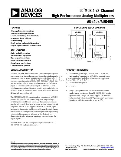 Analog Devices ADG408/ADG409 Datasheet - cover page