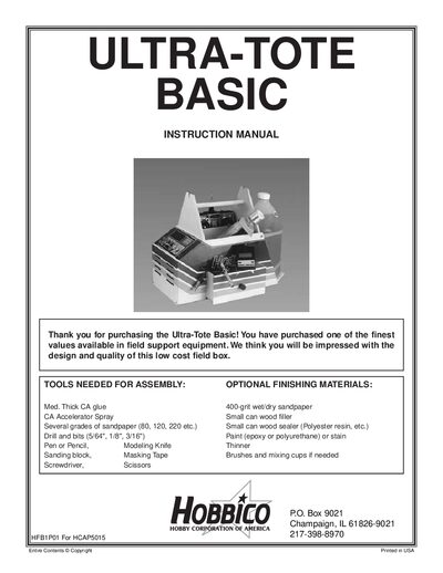 Hobbico Ultra-Tote Basic User Manual - cover page