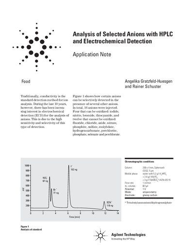 Agilent Application Note 5091-1815E Analysis of Selected Anions with HPLC Electrochemical Detection - cover page