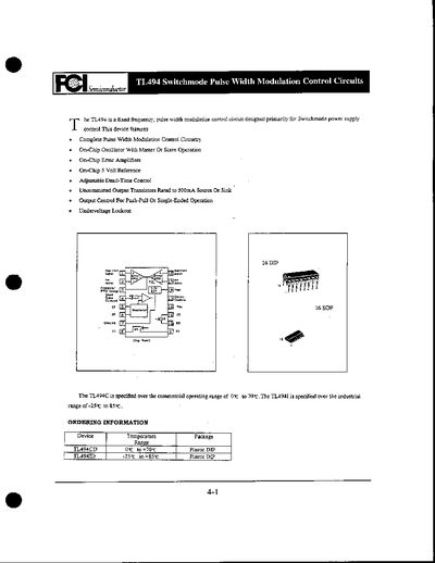 ON Semiconductor TL494 Switchmode Pulse Width Modulation Control Circuits Datasheet - cover page