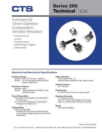 CTS 296 Series Datasheet - cover page
