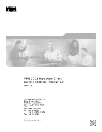 Cisco VPN 3002 Hardware Client Getting Started Release 4.0 Manual - cover page