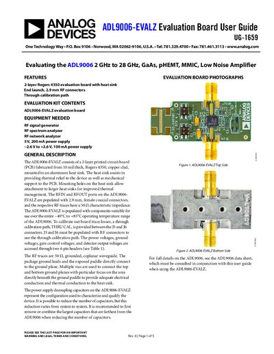 Analog Devices ADL9006-EVALZ Evaluation Board User Guide - cover page