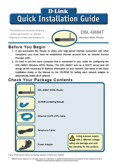 D-Link DSL-G684T Quick Installation Guide - cover page