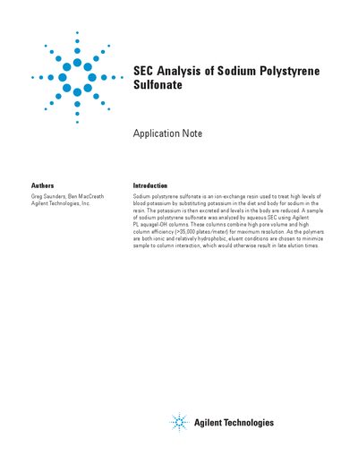 Agilent SEC Analysis of Sodium Polystyrene Sulfonate Application Note - cover page
