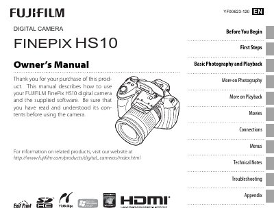 FUJIFILM FINEPIX HS10camera user manual - cover page