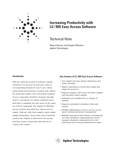 Agilent LC/MS Easy Access Software Technical Note - cover page