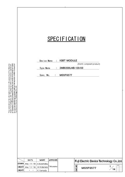 FUJI ELECTRIC - SPECIFICATION Device Name : Type Name : Spec. No. : H04-004-07b 1 14 MS5F6577 Manual - cover page