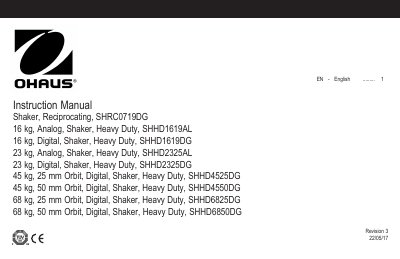Ohaus SHHD and SHRC Series Shaker Instruction Manual - cover page
