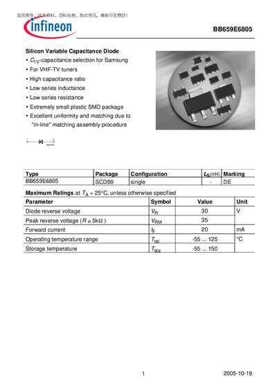 Infineon BB659E6805 Silicon Variable Capacitance Diode Datasheet