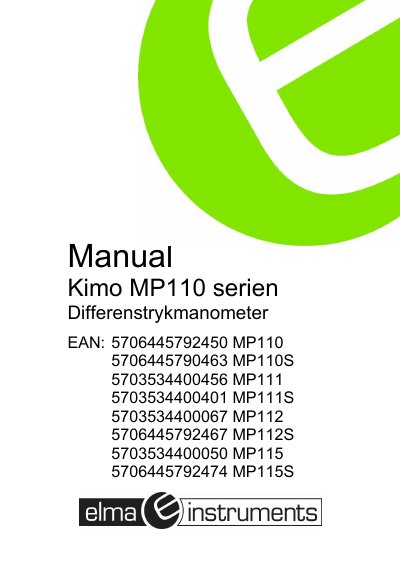 KIMO MP110 Series Differential Pressure Gauge User Manual - cover page