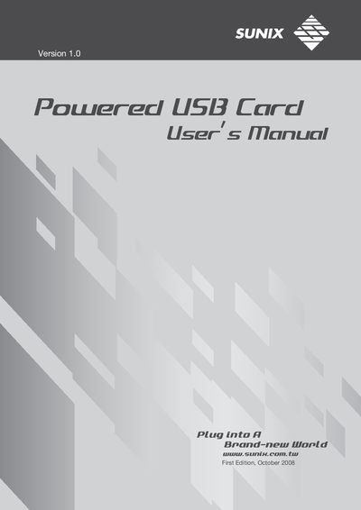 Sunix Powered USB PCI Card User Manual - cover page