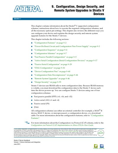 Altera Stratix V Device Handbook Volume 1: Configuration, Design Security, and Remote System Upgrades - cover page