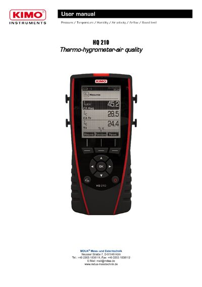 KIMO HQ210 Thermo‑hygrometer‑air quality User Manual - cover page