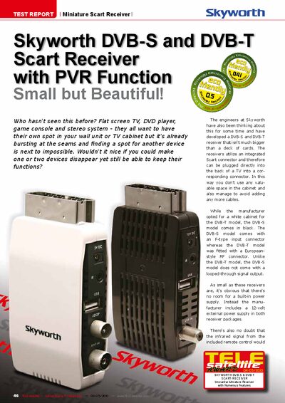 Skyworth DVBTM0001/DVBSM0001 Scart Receiver Test Report - cover page