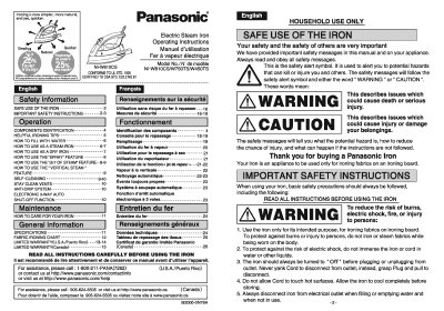 Panasonic NI-W810CS/W750TS/W450TS Electric Steam Iron Operating Instructions - cover page
