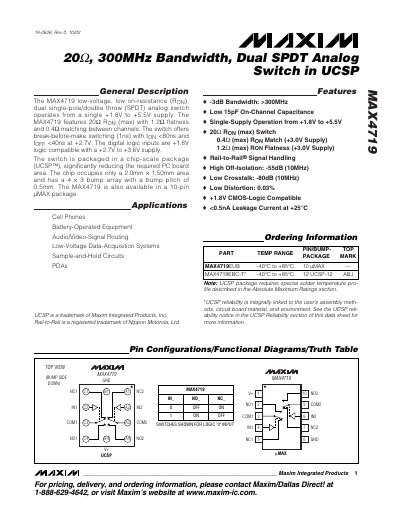Maxim MAX4719 Dual SPDT Analog Switch Data Sheet - cover page