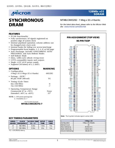 Micron MT48LC4M32B2 Datasheet - cover page