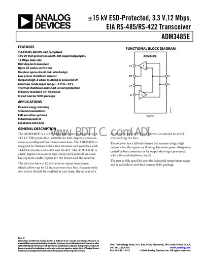 Analog Devices ADM3485E Datasheet - cover page