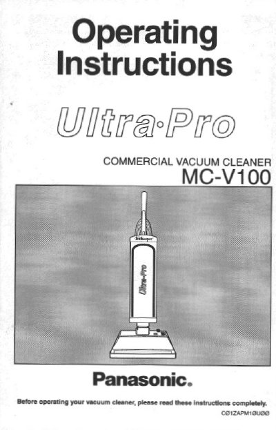 Panasonic MC-V100 Commercial Vacuum Cleaner Operating Instructions - cover page