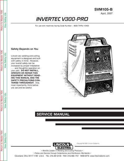 Lincoln V300-PRO SVM105-B Arc Welding Power Source Service Manual - cover page