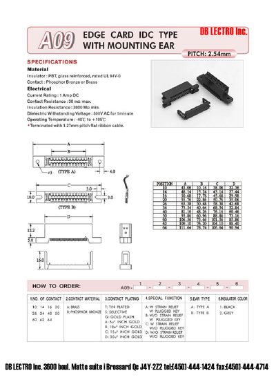 DB LECTRO A09 Edge Card IDC Type with Mounting Ear Datasheet - cover page
