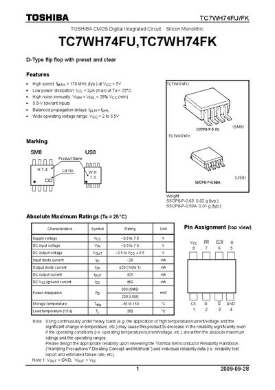 TOSHIBA TC7WH74FU TC7WH74FK Manual - cover page