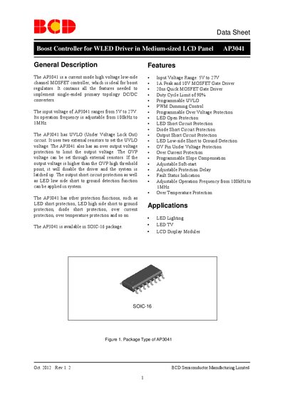 BCD Semiconductor AP3041 Boost Controller Data Sheet
