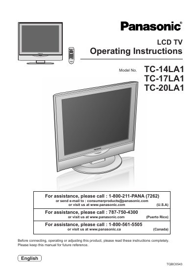 Panasonic TC-14LA1/TC-17LA1/TC-20LA1 LCD TV Operating Instructions - cover page