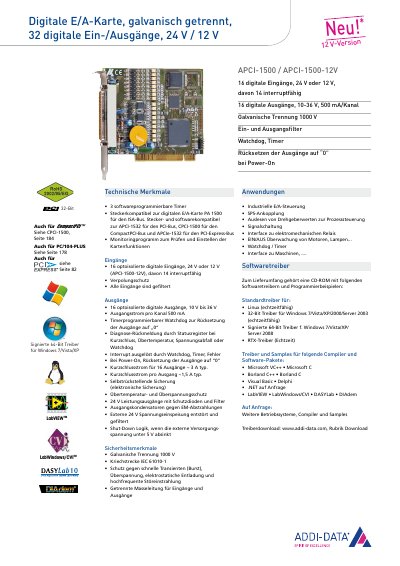 ADDI-DATA APCI-1500/APCI-1500-12V technology data - cover page