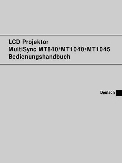 NEC MultiSync MT840/MT1040/MT1045 Projector User Manual - cover page