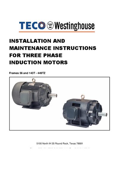 TECO-Westinghouse Frames 56 & 143T-449TZ Induction Motor Service Manual - cover page