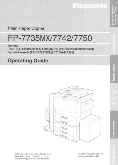 Panasonic FP-7735MX/7742/7750 Plain Paper Copier Operating Guide - cover page
