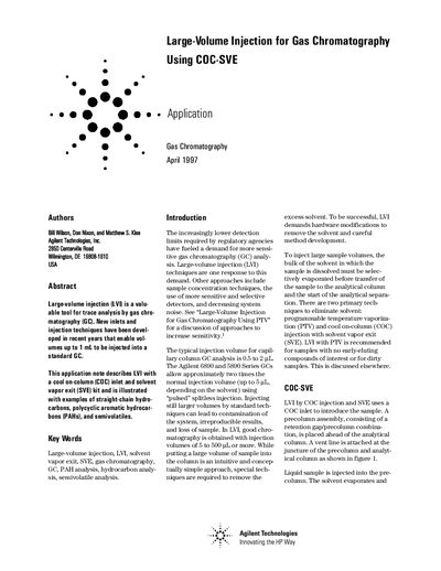 Large-Volume Injection for Gas Chromatography Using COC-SVE Application Note - cover page